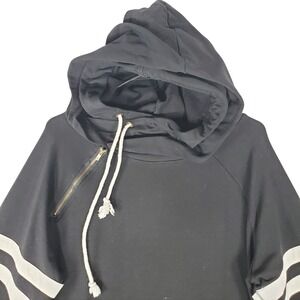 Ampersand Avenue Womens XXL Black Side Zip Hoodie White Stripes Thumbholes